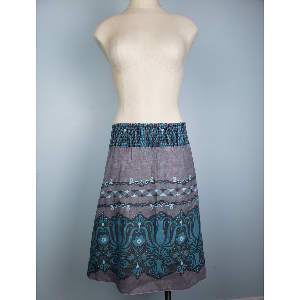 VTG Y2K Free People Women's M Paisley Skirt Boho Blue Gray Low Rise Custo Style